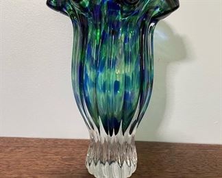 Blue & Green Blown Glass Vase