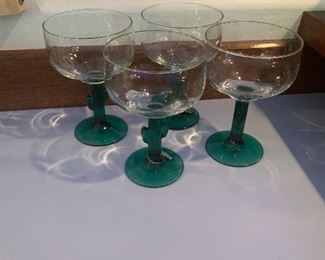 Green Stemmed, Cactus,  Margarita Glasses