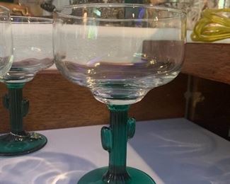 Green Stemmed, Cactus,  Margarita Glasses