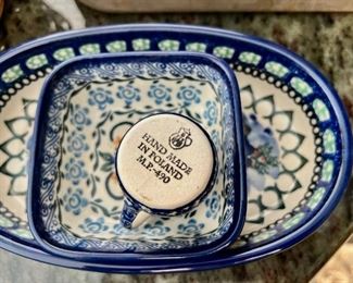 Blue & White Polish Pottery Serving