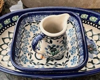 Blue & White Polish Pottery Serving