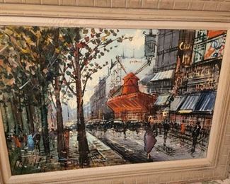 Original French Oil Painting of the famous Moulin Rouge Caberet in Paris