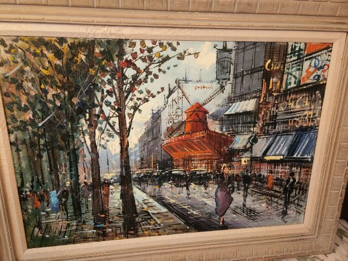 Original French Oil Painting of the famous Moulin Rouge Caberet in Paris