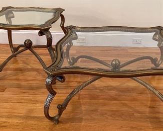 Ornate Glass Top Coffee Table and End Table