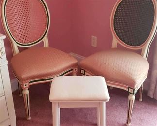Pair Of Matching French Style Chairs And Stool