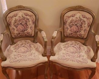 Pair Of French Style Crocheted Fabric Chairs