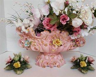 Capodimonte Center Piece And Candle Holders