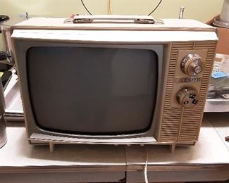 Vintage Black and White portable Zenith TV.  (In working order)