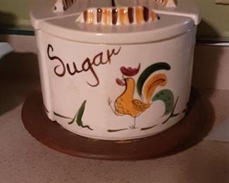 Early 1950's California Pottery Rooster Canister Set 