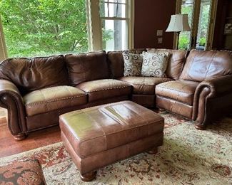 Sectional Leather Studded Sofa with Matching ottoman 