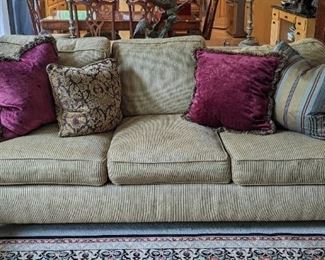 Henredon Down Filled Sofa. There is some light wear but in overall great condition. Measures 83” wide, 37” deep, 18” high to the seat and 34” high to the sofa back. 