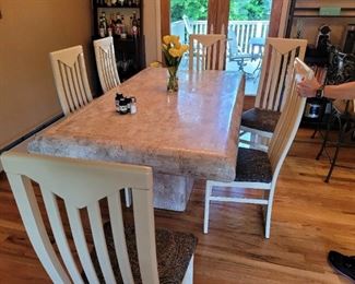 Travertine stone dining table 6 chairs 42 by 71 by 31 $300