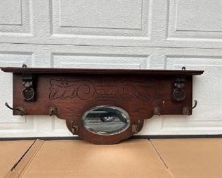Antique Wood and brass Coat / Hat Rack $250
