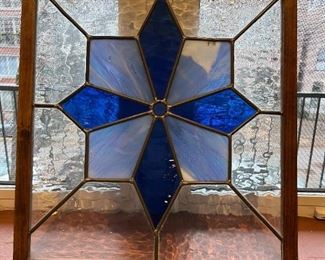 Frank Lord Wright style cobalt blue acrylic stained window 20 x 24 