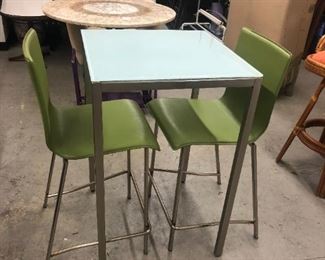 High Glass and Chrome Table and two Chairs
