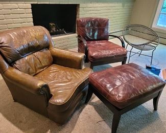 Leather chairs and ottoman
