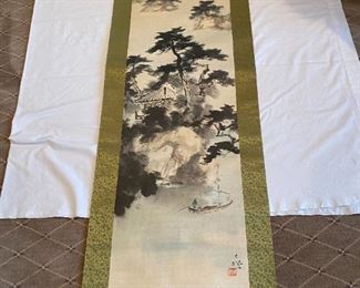 BIN$250. 'House and Boat' Antique, Japanese hanging Scroll