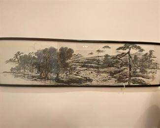 Framed landscape serigraph; Art: 50x12