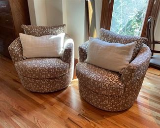 BIN $250 each. Swivel chairs. 35" x 35" x 30". White throw pillows sold separately.