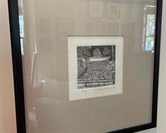 BIN $200, Stone Stairs, framed, limited edition etching & aquatint, 67/150, signed by Ryohei Tanaka. Art: 4" Square, frame: 14.5"