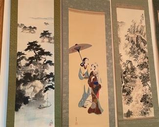 BIN$250 (Woman with Parasol), Antique, Japanese hanging scroll