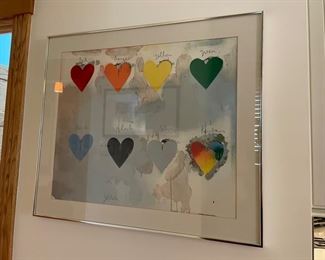 BUY IT NOW $600 'Hearts' Original Art by Jim Dine, c. 1970. Chrome frame. Artwork only: 29.5" x 25". Frame: 36" x 31.5"