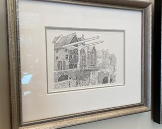 BUY IT NOW $60 Canal in the Netherlands; framed serigraph; art: 5.5" x 4" frame: 8.5" x 10"