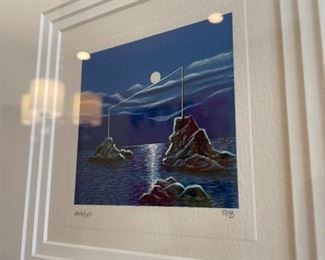 BIN $350 'Tightrope' Folio IX , framed Surrealist lithograph by Fanny Brennan; art: 2" x 3" frame: 13" x 15"