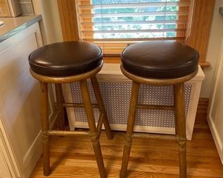BUY IT NOW $200 each. VTG McGuire Rattan Bar stools with original leather upholstery (2 available)