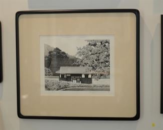 BIN $525, House of Big Tree, framed, limited edition etching & aquatint, 78/120, signed, by Ryohei Tanaka; art: 10" x 13.5" , frame: 25.25" x 22.25"