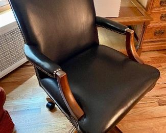 SOLD. Vintage, Taylor Office chair, black leather, studded