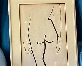 SOLD. Untitled. Nude from behind. Original pen and ink. (Art only) measures: 11x14.75", Artist: Burkovski
