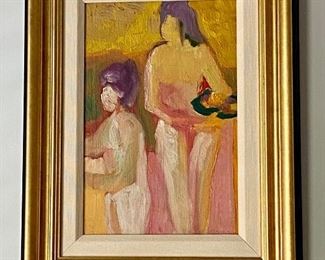 SOLD - Abstract Untitled: Mother and Daughter, Original oil on canvas. Painting (art only) measures: 14" x 9.25" Artist: Burkovski