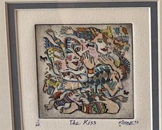 BUY IT NOW $200 'The Kiss' colored etching by Robert Klunk. Art only: 3" x 3"
