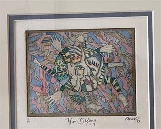 BUY IT NOW $250 'Yin & Yang' colored etching by Robert Klunk, art only: 5" x 4", frame: 15.25" x 14.5"