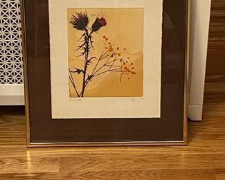 BIN $80 Framed Thistle Watercolor art, signed and numbered, by Terry. Art:8x6.5