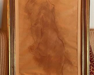 BIN $120 Untitled. Framed female nude-backside, Drawing by Berkovski, art: 22x14