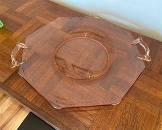 Pink Depression glass serving plate