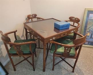  Mother of Pearl inlayed Mahjong table and chairs