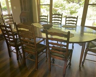 . . . WOW! a Pine Shop harvest table with ladder back chairs with rush seats -- outstanding!