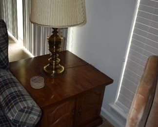 Wood Side/End Table and Brass Table Lamp