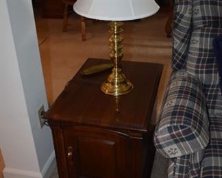 Wood Side table and Brass Table Lamp