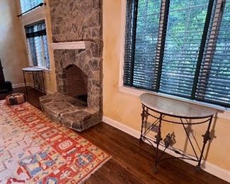 Pair wrought iron consoles 