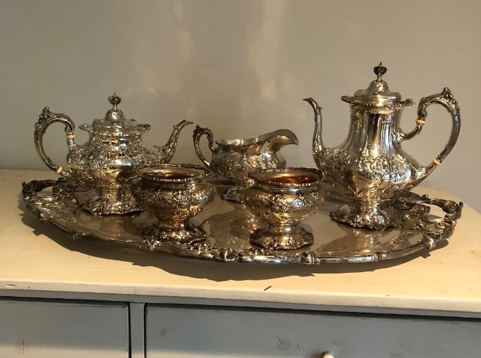 STERLING REED & BARTON FRANCIS PATTERN coffee/tea service - tray also sterling !!!