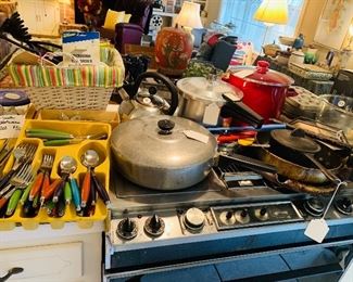 nice vintage cookware including a large Magnalite covered skillet