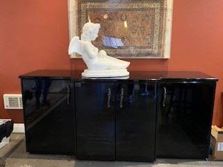Custom Credenza / Entertainment Center - High Gloss Black Lacquer,  85 x 26 x 38 in