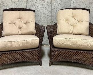 (2) Resin Wicker Armchairs with Cushions