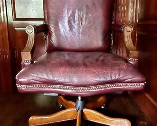 Leather Swivel Armchair with Nailhead Trim