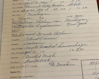 Jackson Michigan funeral home ledgers 