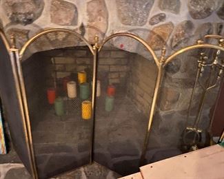 Fireplace set , screen , candles, poker etc